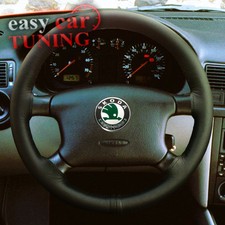 For Skoda Fabia MK1 6Y 1999-2007 Black Genuine Real Leather Steering Wheel Cover