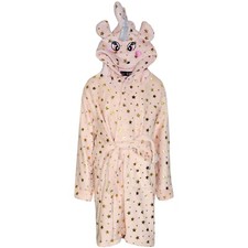 Kids Girls Bathrobe 3D Animal Unicorn Golden Star Dressing Gown Fleece Nightwear