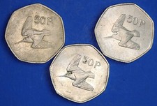 3x Irish EIRE Ireland Fifty Pence 50p coins, Woodcock, includes 1982   [32490]