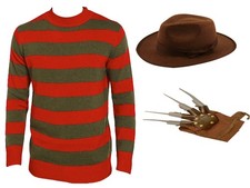 FREDDY KRUEGER COSTUME ADULT JUMPER HAT CLAW NIGHTMARE HALLOWEEN FANCY DRESS