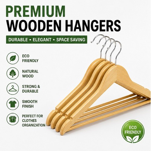 Natural wooden coat hangers - natural,