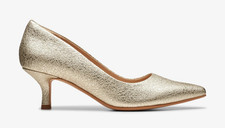 Clarks Violet 55 Rae Champagne Kitten Heel Court Shoes Size 5 E Wide Fit Evening