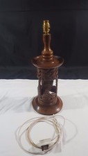 Round Hand Carved Solid Acacia Wood Table Lamp Tropical Design?