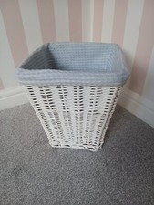 Shabby Chic Wicker Blue & White Gingham Wastepaper Bin