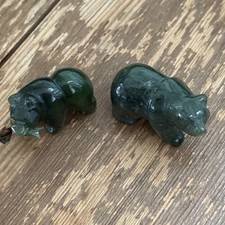 Pair of Vintage Miniature Jade Bears Ornaments
