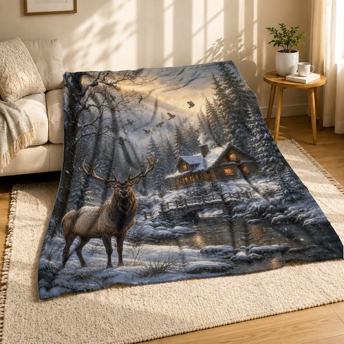Elk log cabin winter - in,