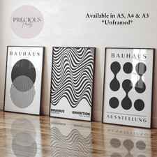 Set of 3 Black & White Stripes waves dots Bauhaus Prints Exhibition Poster