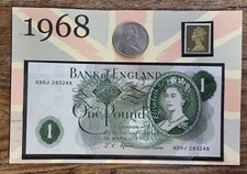 1968 GENUINE Coin Banknote and Stamp Set Birthday Year Gift Card YEARCARDS