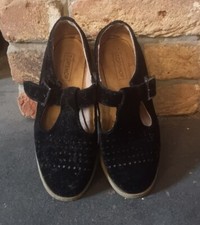 Topshop black velvet mary jane t-bar geek shoes cut out brogues size 3