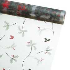 Christmas Cellophane Holly Sprig Pattern Gift Hamper wrapping 80cm wide