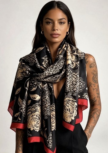 Black red gold scarf - black,