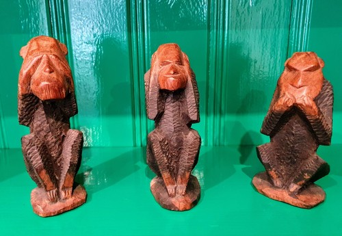 Vintage wooden wise monkeys - wise,