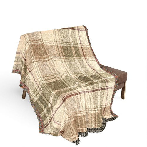 Neutral plaid woven - woven, blanket