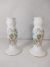 Pair Vintage Aynsley Wild Tudor Fine Bone China Candle Stick Holder Floral
