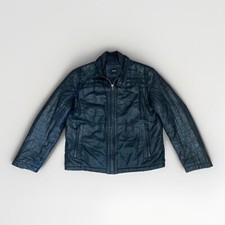 Hugo Boss Mens Black Leather Cafe Racer Classic Biker Jacket Genuine Designer L