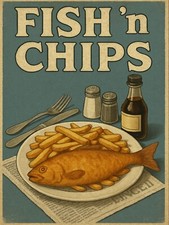 Vintage fish chips - fish, seaside