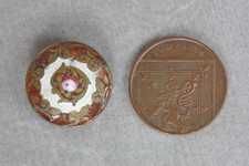 A late 1800's French art nouveau floral enamel and gilt button, maker EM Paris