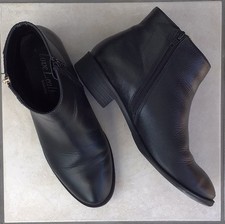 Womens Sz 6.5 / 40 Ankle Boots George Black Upper Leather Zip Low Heel