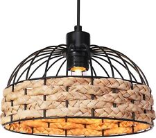 Modern Rattan Ceiling Pendant Light Metal & Woven Wicker Hanging Lamp Shade