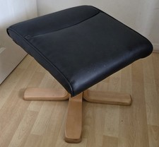 Footstool Black Faux Leather 4 Legged Frame Modern 45.5 X 43.5 X 41.5 Cm