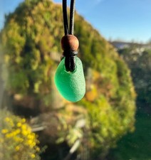 Mens Unisex Sea Glass Pendant Necklace Quality Leather Antique Look Surfing Box