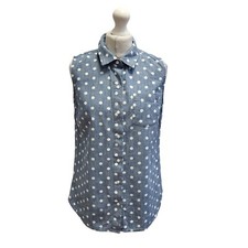 Tommy Hilfiger Blue & White Polka Dot Button Up Sleeveless Shirt Womens S CC774