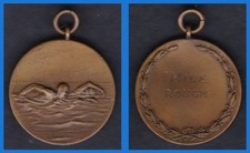 1920 to 1930   Swimmers Prize Medal.  Engraved 1 MILE ROUGH   Bronze 33 mm.   EF