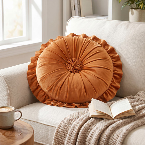 36cm velvet pleated cushion - 35/36cm,