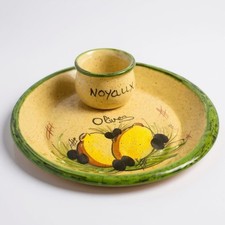Hand Painted Vintage French OLIVE SERVING DISH Glazed Yellow And Green