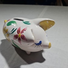 Vintage 1960s Arthur Wood Hand Painted Piggy Bank Money Box Pig Without Stopper