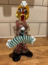 Vintage "Murano" Hand Blown Glass Clown Brightly Coloured Accordion 20cm Height