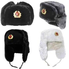 WARM WINTER CAP RUSSIAN TRAPPER HAT SOVIET BADGE MILITARY USHANKA COSSACK UNISEX