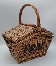 Fortnum & Mason Mini Huntsman's Wicker Basket Leather Straps Picnic Foragers F&M