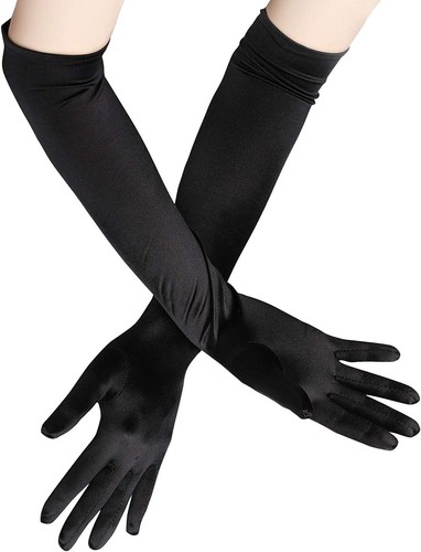 Long black satin gloves - satin, for