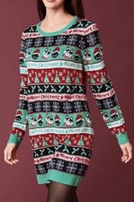 Ladies Knitted Christmas Design Long Sleeve Jumper Dress Sizes 8/10 12/14 16/18