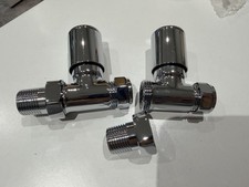15mm x 1/2" Chrome Angled Modern Manual Radiator Valve Head & Body  2 Pack