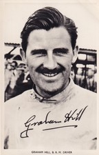 GRAHAM HILL B.R.M. DRIVER, PHOTOCARD, PRINTED COPY SIGNATURE, NOT ORIGINAL PEN.