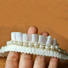 2 Colors 1 Yd Pearl Beaded Lace Edge Trim Wedding Dress Ribbon Sewing DIY Craft