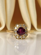 Outstanding 18ct Yellow Gold Ruby And Diamond Cluster Square Ring C.1979