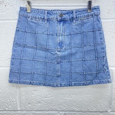 FOREVER 21 GRID Y2K DENIM SKIRT PINSTRIPE CHECKED MINI SKIRT LOS ANGELES W26