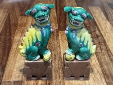Pair of Chinese Porcelain Green & Yellow Foo Dogs