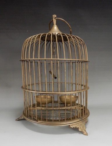 Vintage brass bird cage with - bird,
