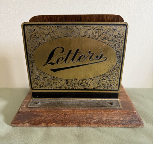 Vintage desk top wood brass - top,