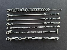 7 Seven Blank Charm Bracelet Bundle Silver Tone Metal Toggle Lobster Clasp Gifts