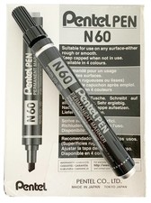 Pentel N60 Black Permanent Marker Pens Chisel Tip 3.9-5.7mm Pack of 12