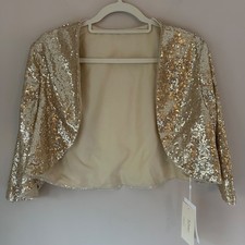TS Couture Wrap Bolero 14 Champagne Sequin Jacket NWT