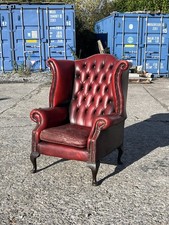 Chesterfield Oxblood Real Leather Queen Anne Wingback Chair