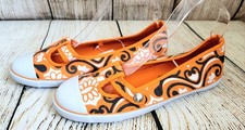 Bright Orange And White 70's Style Floral Pattern Flat Pumps, Size 5- FREE POST 