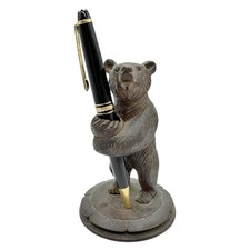 ANTIQUE *BLACK FOREST* BEAR CARVED WOOD PEN CLAY PIPE HOLDER DESK STAND A