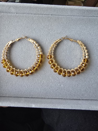 Gold amber crystal hoop - gold,